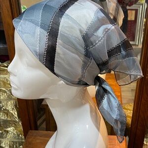 Sheer Patchwork Scarf in Black, Gray & Silver 19 x 21 inch